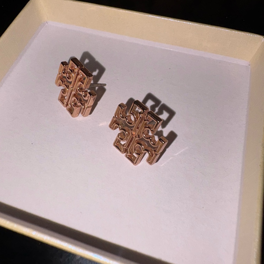 Tory Burch Rose Gold Geometric Cross Stud Earrings